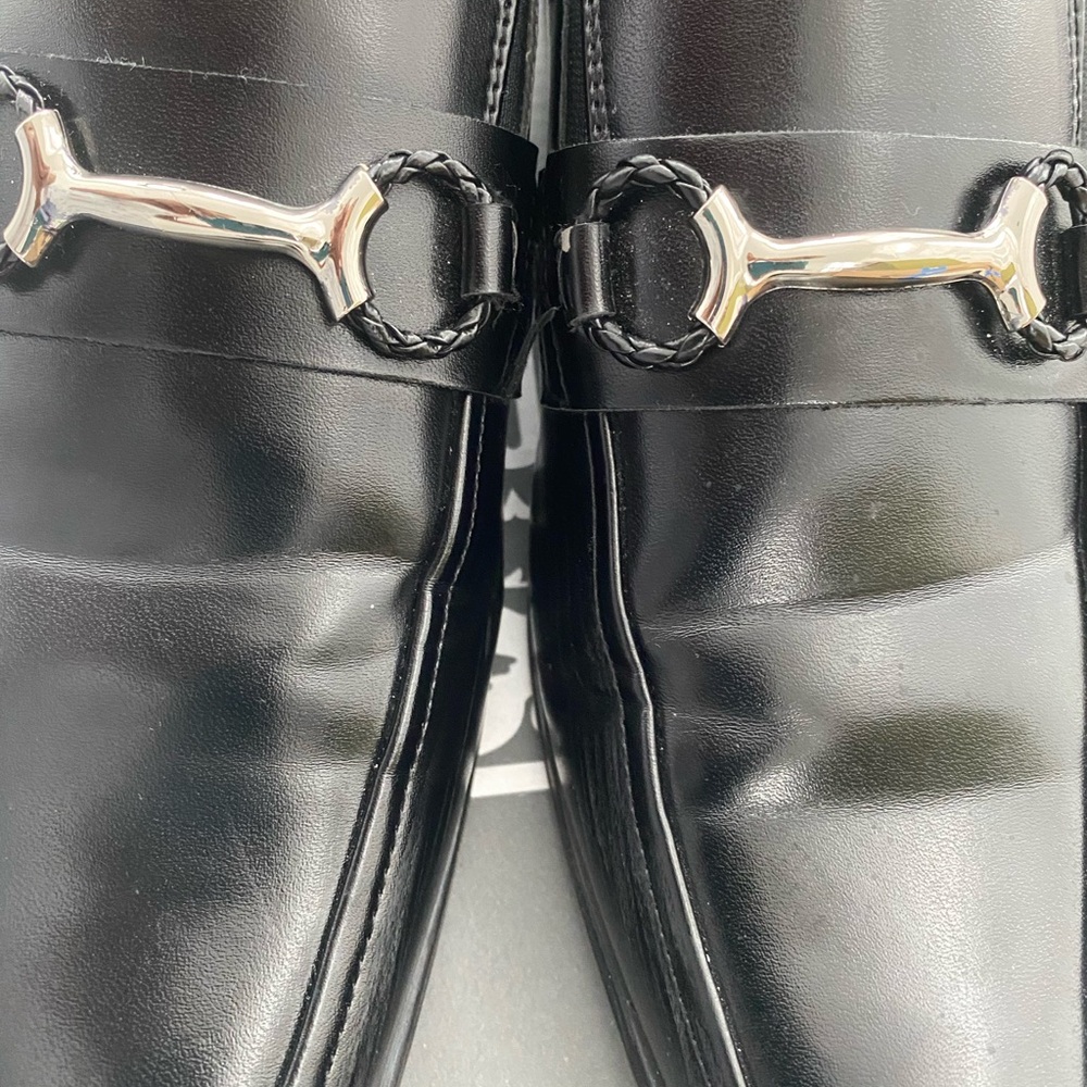 Stacy Adams Black and Silver Slip-On Loafers